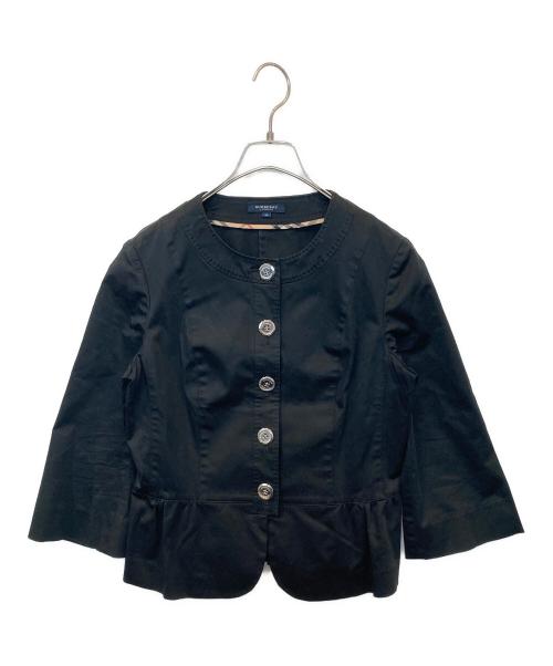 BURBERRY LONDON（バーバリーロンドン）BURBERRY LONDON (バーバリーロンドン) ノーカラーペプラムジャケット　FCD30-466-09　FCD30-466-09 ブラック サイズ:40の古着・服飾アイテム