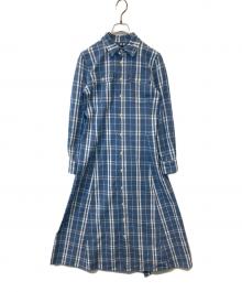 POLO RALPH LAUREN（ポロ・ラルフローレン）の古着「チェック コットン ツイル Aライン シャツドレス S#0200018065」｜ブルー