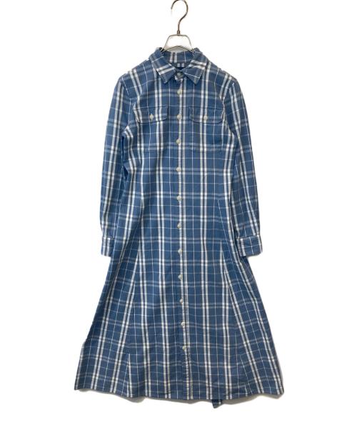 POLO RALPH LAUREN（ポロ・ラルフローレン）POLO RALPH LAUREN (ポロ・ラルフローレン) チェック コットン ツイル Aライン シャツドレス S#0200018065 ブルーの古着・服飾アイテム