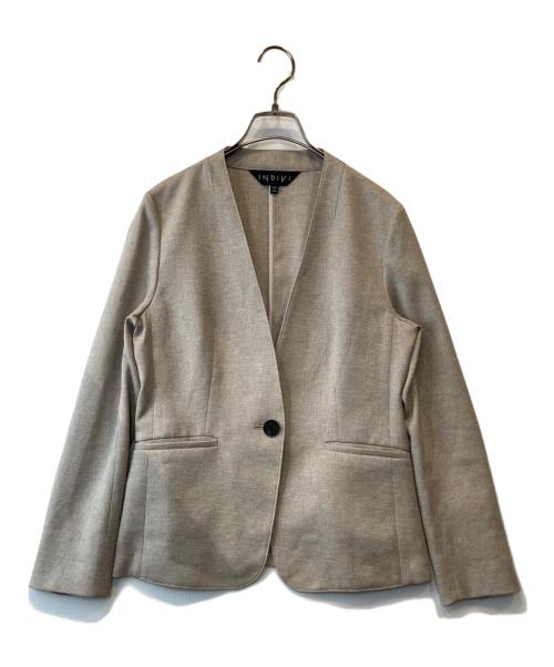 INDIVI（インディヴィ）INDIVI (インディヴィ) ストレッチノーカラージャケット ベージュ サイズ:38の古着・服飾アイテム