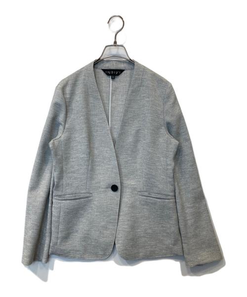INDIVI（インディヴィ）INDIVI (インディヴィ) リネン風カラーレスジャケット グレー サイズ:40の古着・服飾アイテム