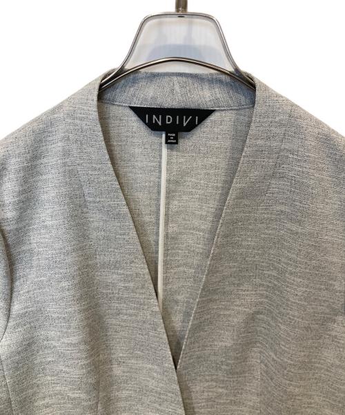 INDIVI（インディヴィ）INDIVI (インディヴィ) リネン風カラーレスジャケット グレー サイズ:40の古着・服飾アイテム