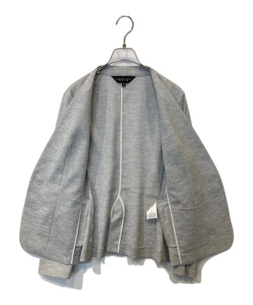 INDIVI（インディヴィ）INDIVI (インディヴィ) リネン風カラーレスジャケット グレー サイズ:40の古着・服飾アイテム