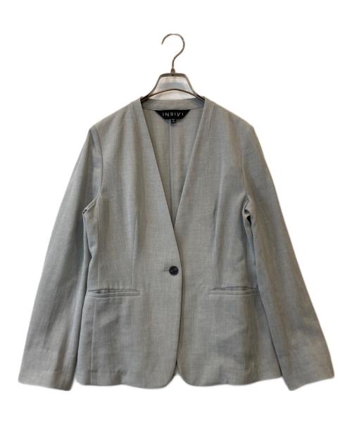 INDIVI（インディヴィ）INDIVI (インディヴィ) トリアセテート混ノーカラーVジャケット グレー サイズ:40の古着・服飾アイテム