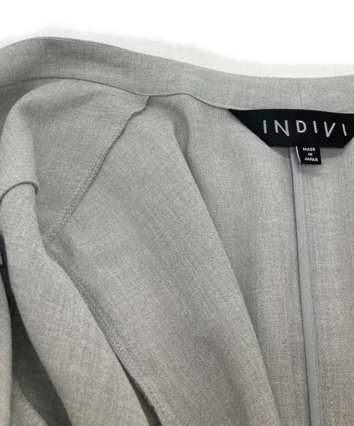 INDIVI（インディヴィ）INDIVI (インディヴィ) トリアセテート混ノーカラーVジャケット グレー サイズ:40の古着・服飾アイテム