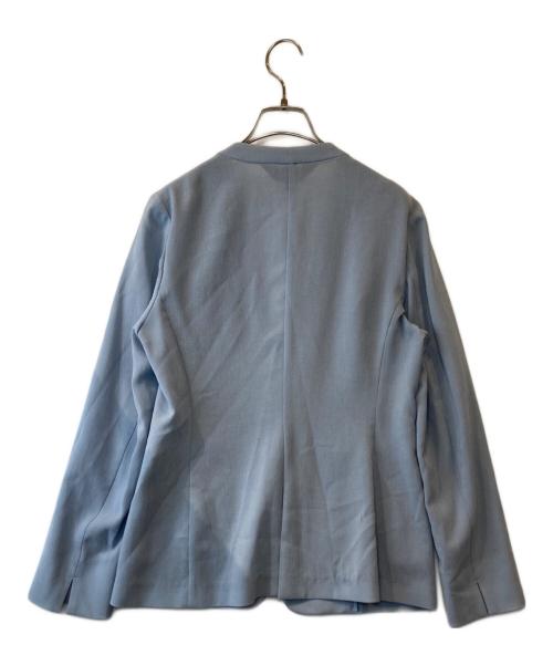 INDIVI（インディヴィ）INDIVI (インディヴィ) トリアセテート混ノーカラーVジャケット ブルー サイズ:40の古着・服飾アイテム