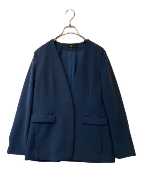 INDIVI（インディヴィ）INDIVI (インディヴィ) ストレッチ ノーカラージャケット ネイビー サイズ:40の古着・服飾アイテム