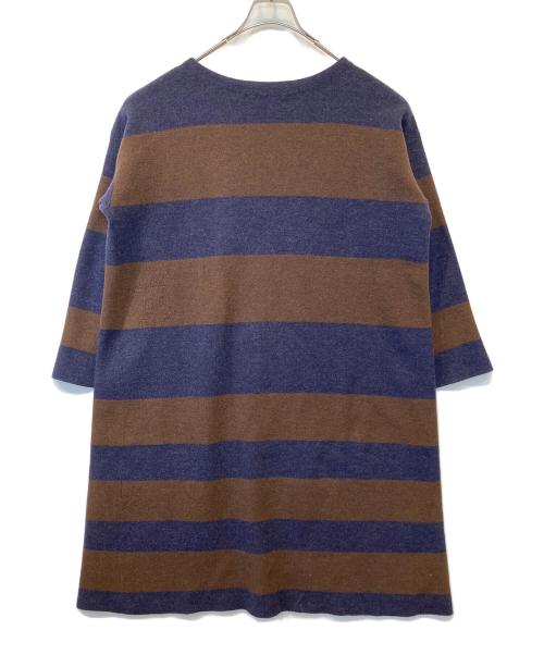 45R（フォーティファイブ・アール）45R (フォーティファイブ・アール) フロート二重天竺ボーダーワンピース 7125009 ネイビー×ブラウンの古着・服飾アイテム