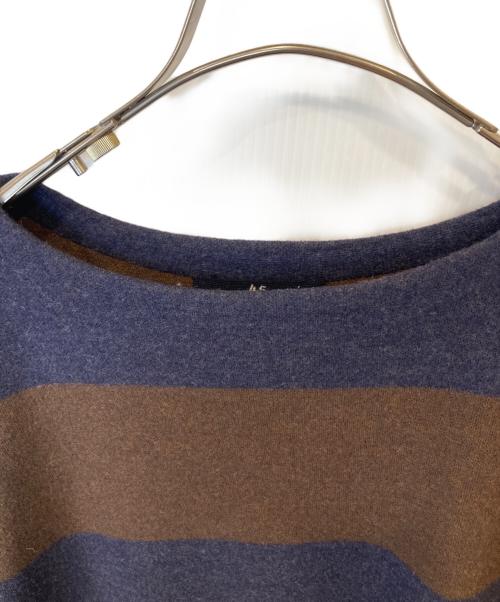 45R（フォーティファイブ・アール）45R (フォーティファイブ・アール) フロート二重天竺ボーダーワンピース 7125009 ネイビー×ブラウンの古着・服飾アイテム