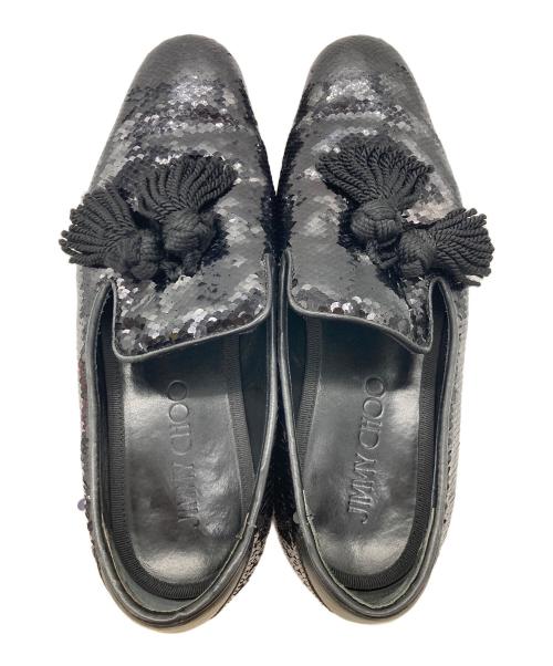 JIMMY CHOO（ジミーチュウ）JIMMY CHOO (ジミーチュウ) グリッター ローファー ブラック サイズ:41 1/2の古着・服飾アイテム