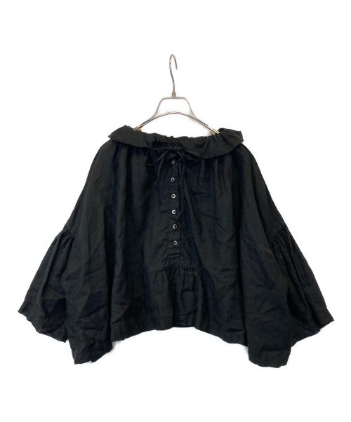 nest Robe（ネストローブ）nest Robe (ネストローブ) リネンラッフルカラーブラウス　01213-1050 ブラック サイズ:FREEの古着・服飾アイテム