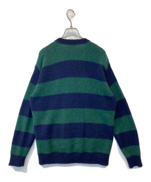 LACOSTE（ラコステ）LACOSTE (ラコステ) アルパカブレンドVネックストライプカーディガン AF7042 グリーン×ネイビー サイズ:38の古着・服飾アイテム