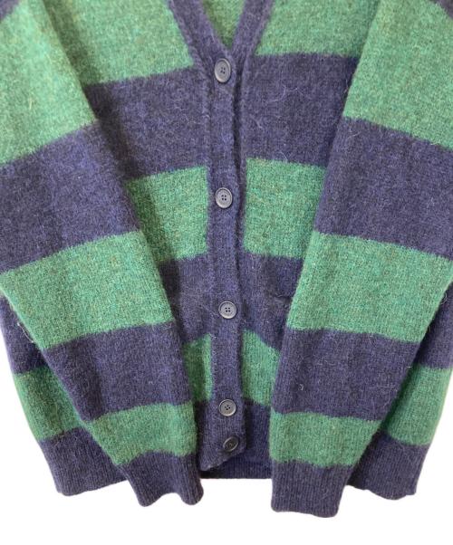LACOSTE（ラコステ）LACOSTE (ラコステ) アルパカブレンドVネックストライプカーディガン AF7042 グリーン×ネイビー サイズ:38の古着・服飾アイテム