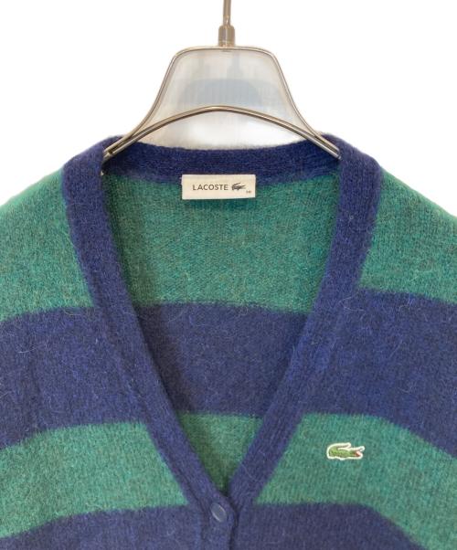LACOSTE（ラコステ）LACOSTE (ラコステ) アルパカブレンドVネックストライプカーディガン AF7042 グリーン×ネイビー サイズ:38の古着・服飾アイテム