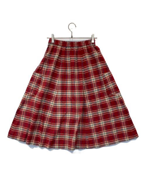 Mademoiselle NON NON（マドモアゼルノンノン）Mademoiselle NON NON (マドモアゼルノンノン) コットンステッチチェックワッシャー ギャザーフレアースカート D0351FSL012 レッド サイズ:1 未使用品の古着・服飾アイテム