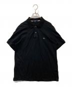 BURBERRYバーバリー）の古着「ロゴ刺繍襟チャック柄ポロシャツ」｜ブラック