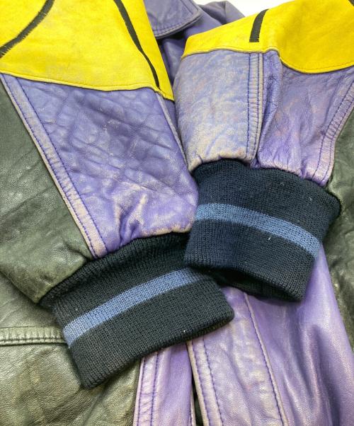 Aerial ASSAULT（エアリアルアサルト）Aerial ASSAULT (エアリアルアサルト) パッチワークレザーブルゾン パープル×イエロー サイズ:Lの古着・服飾アイテム