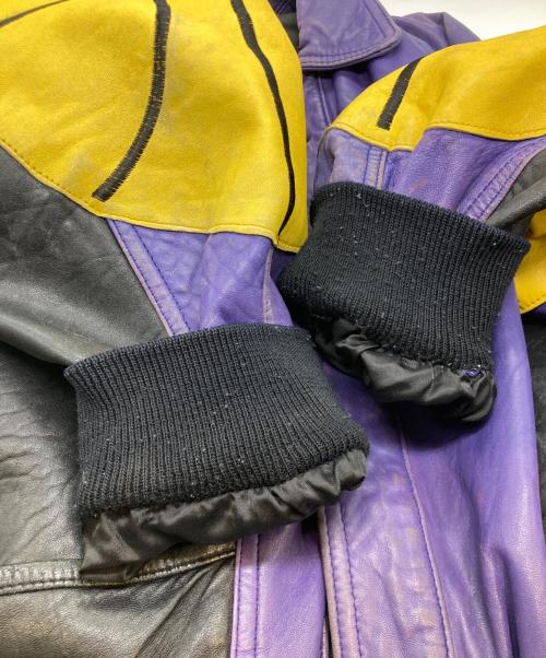 Aerial ASSAULT（エアリアルアサルト）Aerial ASSAULT (エアリアルアサルト) パッチワークレザーブルゾン パープル×イエロー サイズ:Lの古着・服飾アイテム