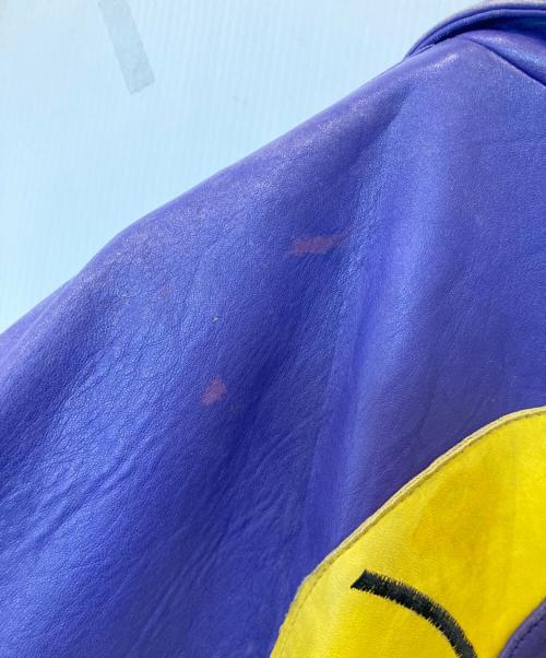 Aerial ASSAULT（エアリアルアサルト）Aerial ASSAULT (エアリアルアサルト) パッチワークレザーブルゾン パープル×イエロー サイズ:Lの古着・服飾アイテム