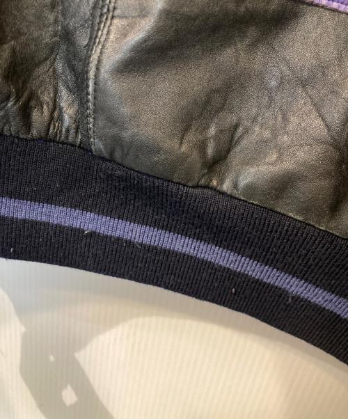 Aerial ASSAULT（エアリアルアサルト）Aerial ASSAULT (エアリアルアサルト) パッチワークレザーブルゾン パープル×イエロー サイズ:Lの古着・服飾アイテム