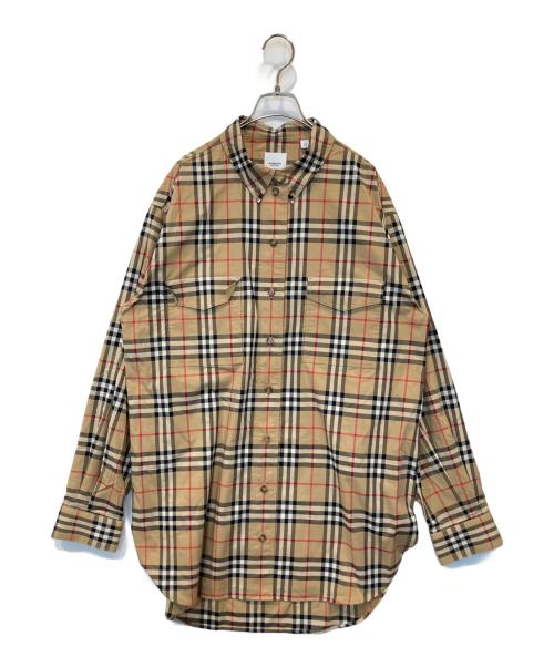 BURBERRY LONDON（バーバリーロンドン）BURBERRY LONDON (バーバリーロンドン) ヴィンテージノバチェック ストレッチコットン オーバーサイズシャツ　THTHAGAR129SAM  8022285 ブラウン サイズ:14の古着・服飾アイテム