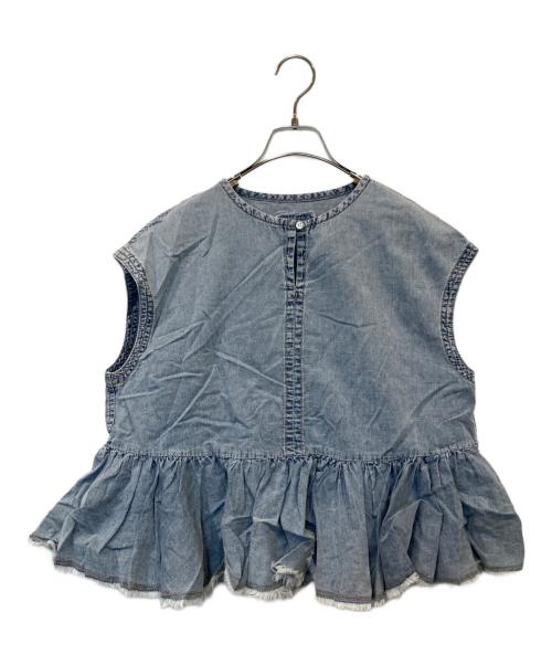 pual ce cin（ピュアルセシン）pual ce cin (ピュアルセシン) 綿麻デニムフレンチスリーブブラウス 0251040340 インディゴ サイズ:FREEの古着・服飾アイテム