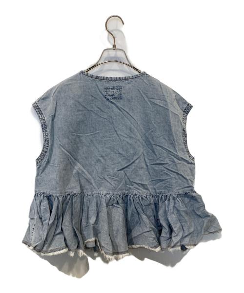 pual ce cin（ピュアルセシン）pual ce cin (ピュアルセシン) 綿麻デニムフレンチスリーブブラウス 0251040340 インディゴ サイズ:FREEの古着・服飾アイテム