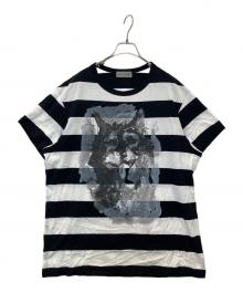 YOHJI YAMAMOTO（ヨウジヤマモト）の古着「アニマルグラフィックボーダーカットソー　FD-T31-097」｜ブラック×ホワイト