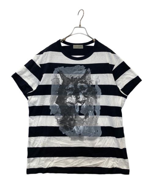 YOHJI YAMAMOTO（ヨウジヤマモト）YOHJI YAMAMOTO (ヨウジヤマモト) アニマルグラフィックボーダーカットソー　FD-T31-097 ブラック×ホワイト サイズ:2の古着・服飾アイテム