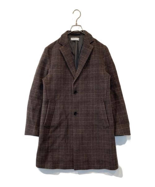 BEAUTY&YOUTH（ビューティーアンドユース）BEAUTY&YOUTH (ビューティーアンドユース) チェック メルトン チェスターコート ブラウン サイズ:Lの古着・服飾アイテム