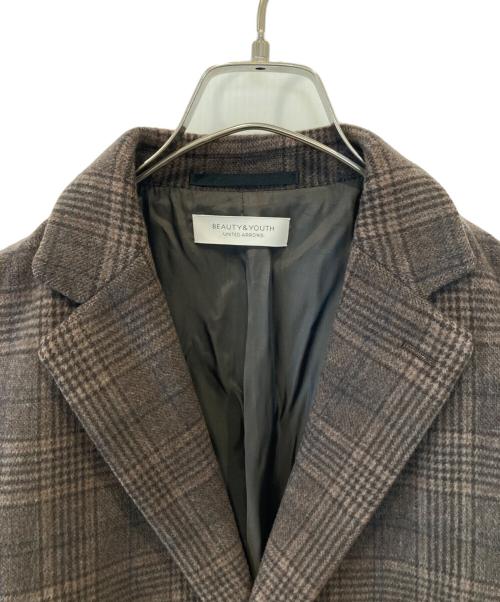 BEAUTY&YOUTH（ビューティーアンドユース）BEAUTY&YOUTH (ビューティーアンドユース) チェック メルトン チェスターコート ブラウン サイズ:Lの古着・服飾アイテム