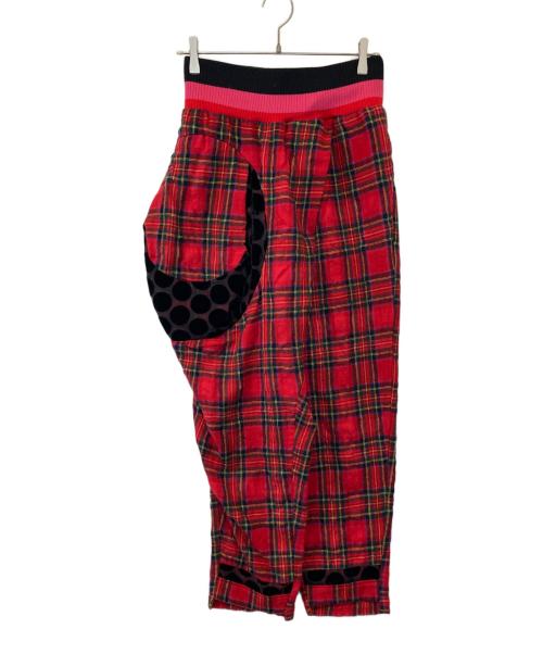 HISUIHIROKOITO（ヒスイヒロコイトウ）HISUIHIROKOITO (ヒスイヒロコイトウ) ウエストリブ切替タックデザインチェックパンツ H19AWP02 レッド サイズ:Mの古着・服飾アイテム