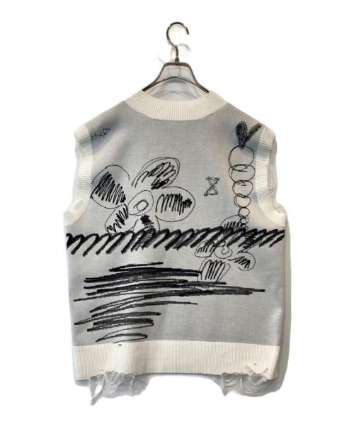 JNBY（ジェイエヌビーワイ）JNBY (ジェイエヌビーワイ) 総柄ニットベスト 13179049 ブラック×ホワイト サイズ:36の古着・服飾アイテム