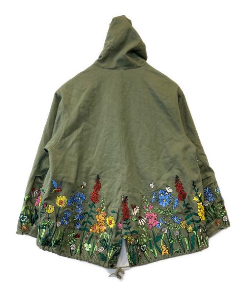 go slow caravan（ゴースローキャラバン）go slow caravan (ゴースローキャラバン) スラブサテンパネル刺繍モッズコート　390232 グリーン サイズ:2の古着・服飾アイテム