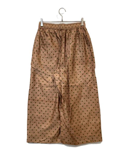 BUNON（ブノン）BUNON (ブノン) Tuck Pants / シルクドットイージーパンツ ベージュ×グリーン サイズ:Lの古着・服飾アイテム