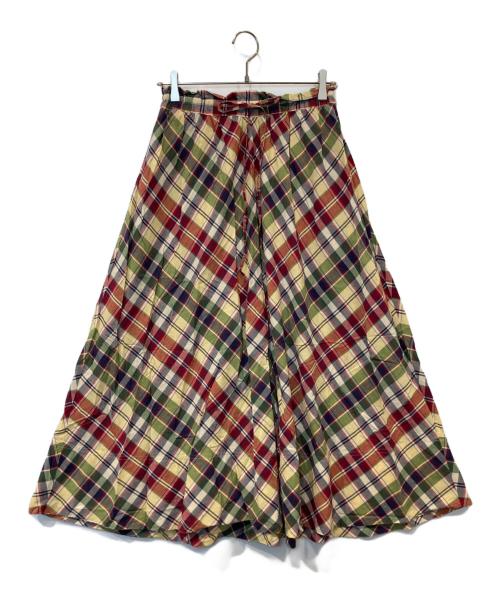 POLO BY RALPH LAUREN（ポロ バイ ラルフローレン）POLO by RALPH LAUREN (ポロ バイ ラルフローレン) クロップド チェック コットン タイフロント スカート レッドの古着・服飾アイテム