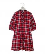 BURBERRY BLUE LABELバーバリーロンドンブルーレーベル）の古着「チェックフリルワンピース　E1J76-310-15」｜レッド