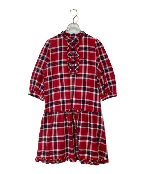 BURBERRY BLUE LABEL（バーバリーロンドンブルーレーベル）BURBERRY BLUE LABEL (バーバリーロンドンブルーレーベル) チェックフリルワンピース　E1J76-310-15 レッド サイズ:38の古着・服飾アイテム