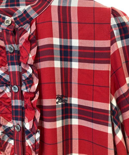 BURBERRY BLUE LABEL（バーバリーロンドンブルーレーベル）BURBERRY BLUE LABEL (バーバリーロンドンブルーレーベル) チェックフリルワンピース　E1J76-310-15 レッド サイズ:38の古着・服飾アイテム