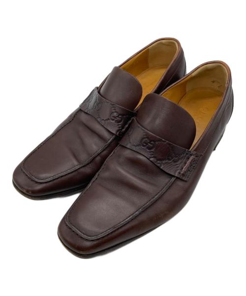 GUCCI（グッチ）GUCCI (グッチ) GG柄 レザーローファー 170311 ブラウン サイズ:41Eの古着・服飾アイテム