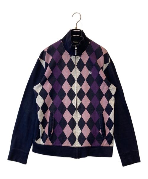 BURBERRY BLACK LABEL（バーバリーブラックレーベル）BURBERRY BLACK LABEL (バーバリーブラックレーベル) アーガイルジップニット パープル サイズ:3の古着・服飾アイテム