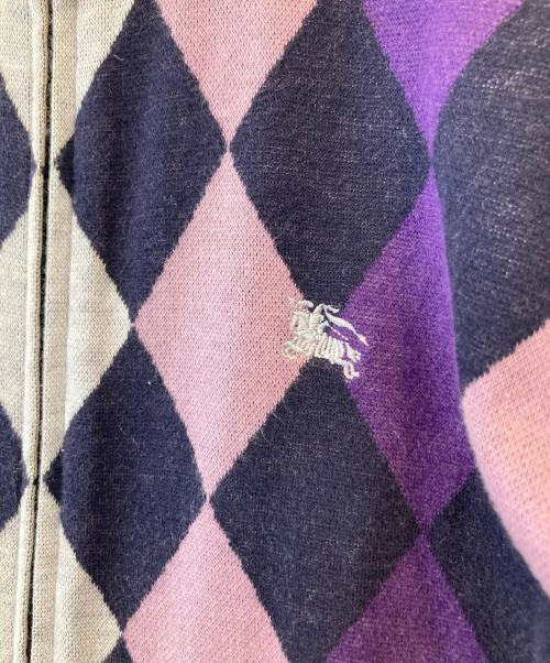 BURBERRY BLACK LABEL（バーバリーブラックレーベル）BURBERRY BLACK LABEL (バーバリーブラックレーベル) アーガイルジップニット パープル サイズ:3の古着・服飾アイテム