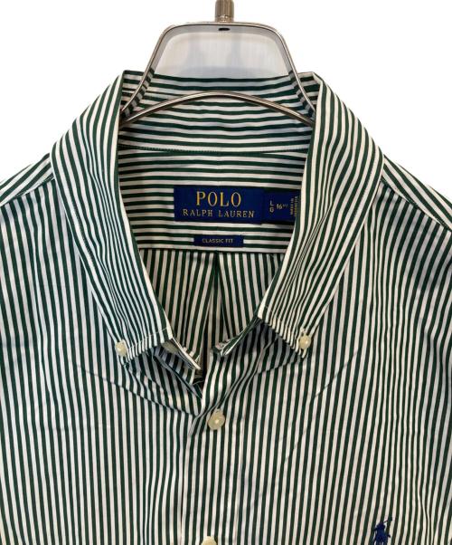 POLO RALPH LAUREN（ポロ・ラルフローレン）POLO RALPH LAUREN (ポロ・ラルフローレン) 半袖ストライプシャツ グリーン サイズ:Lの古着・服飾アイテム