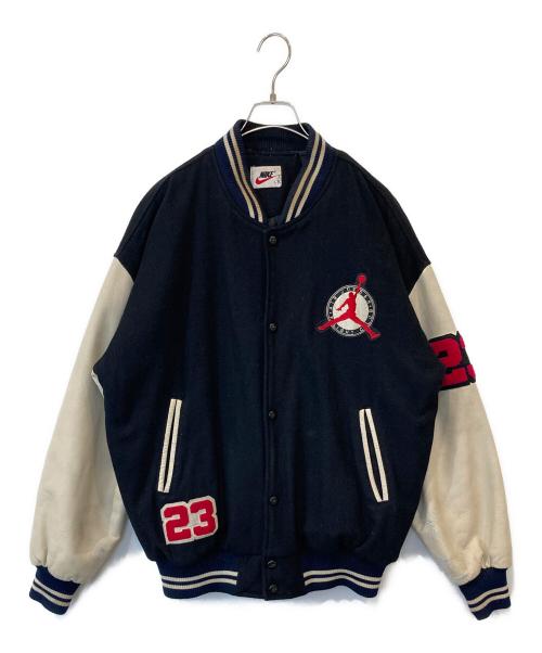 NIKE（ナイキ）NIKE (ナイキ) 袖レザースタジャン ブラック×ホワイト サイズ:Lの古着・服飾アイテム