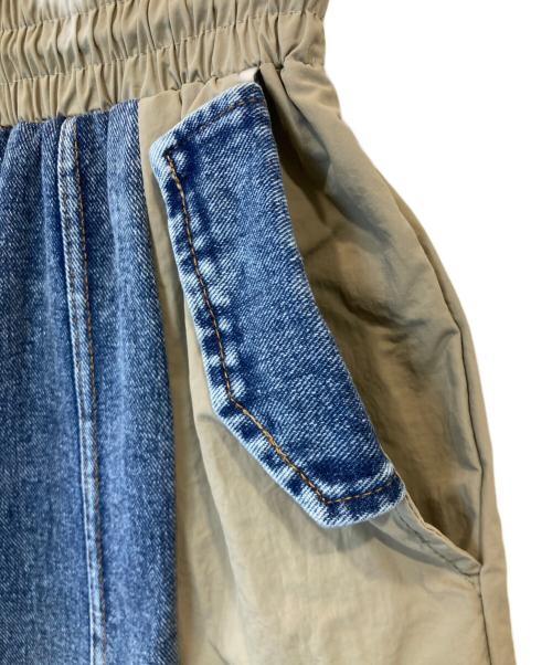 Pauline Bleu（ポリーヌブルー）Pauline Bleu (ポリーヌブルー) 異素材切替フレアースカート 86319 グリーン×ブルー サイズ:FREEの古着・服飾アイテム