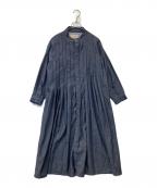 08MABゼロハチマブ）の古着「コットンリネンデニム太タックワンピース CF-1223HF881」｜インディゴ