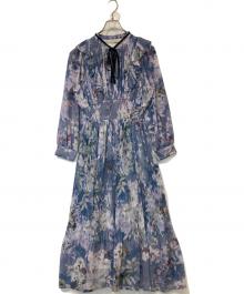 JILL BY JILLSTUART（ジル バイ ジルスチュアート）の古着「ビッグシアーフラワープリントワンピース　125-2240051」｜ブルー