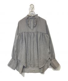 Spick and Span（スピック＆スパン）の古着「ミニギンガムチェックフリルカラーブラウス 24051200302010」｜ブラック×ホワイト