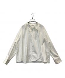 BALLSEY（ボールジィ）の古着「ハイカウントサテン ネックフリルブラウス 11-01-04-01131」｜アイボリー
