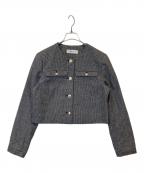 Stylevoice for xxxスタイルヴォイスフォー）の古着「金ボタン千鳥格子ノーカラージャケット 26WFJ254121」｜グレー